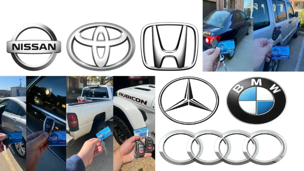 Symbols of car makes and images of key fob replacement in Allen, TX
