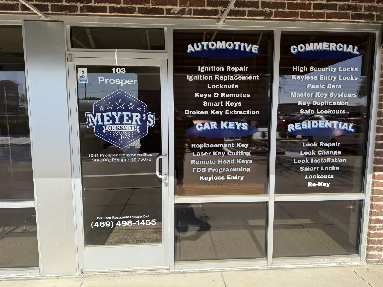 Meyer's Local Locksmith shop in 1241 Prosper Commons Blvd #103, Prosper, TX 75078
